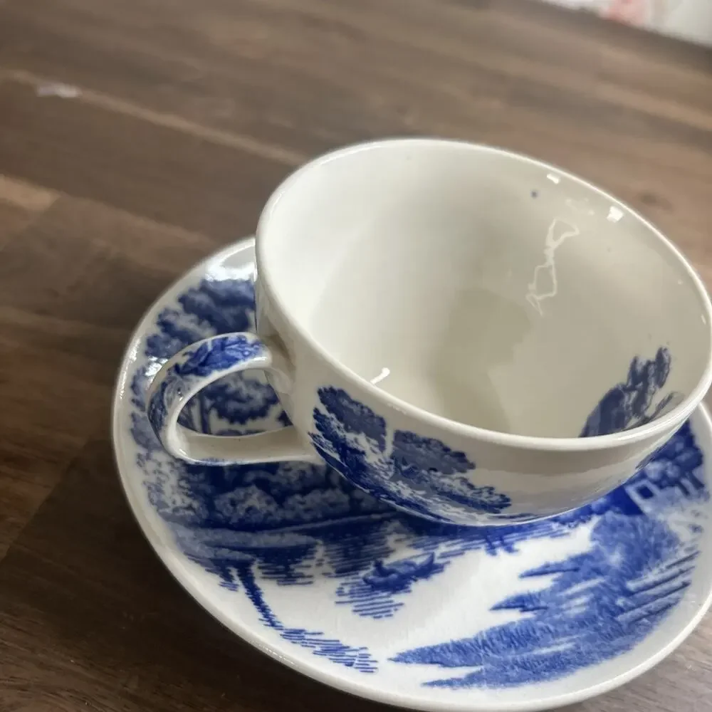 VTG Tea Cup and Saucer Hand Painted Lakeview Blue & White Japan By Nasco Crazing - Picture 10 of 12